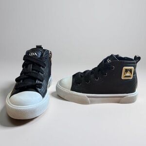 Prada Vitello Soft Black Leather High Top Sneakers Shoes Baby Toddler size 7